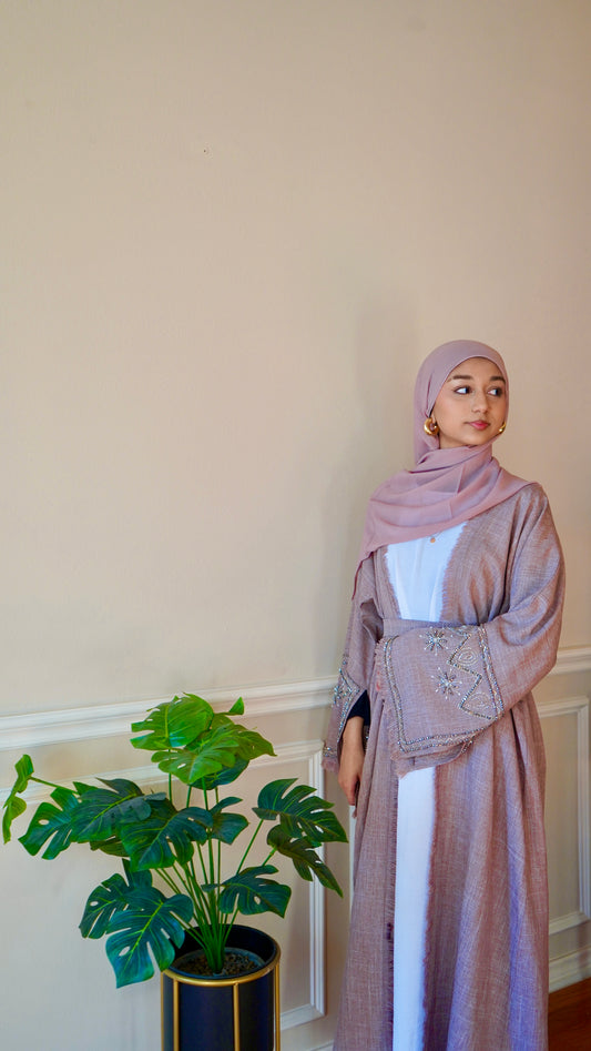 Beige Linen Slit Sleeve Work Abaya